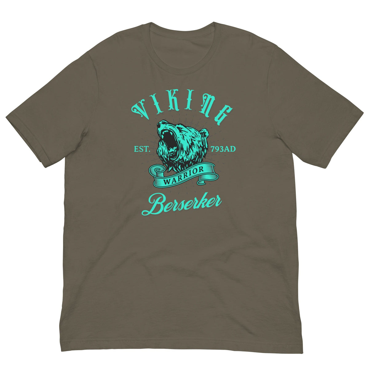 Army brown Berserker Warrior T-shirt with front wolf warrior graphic