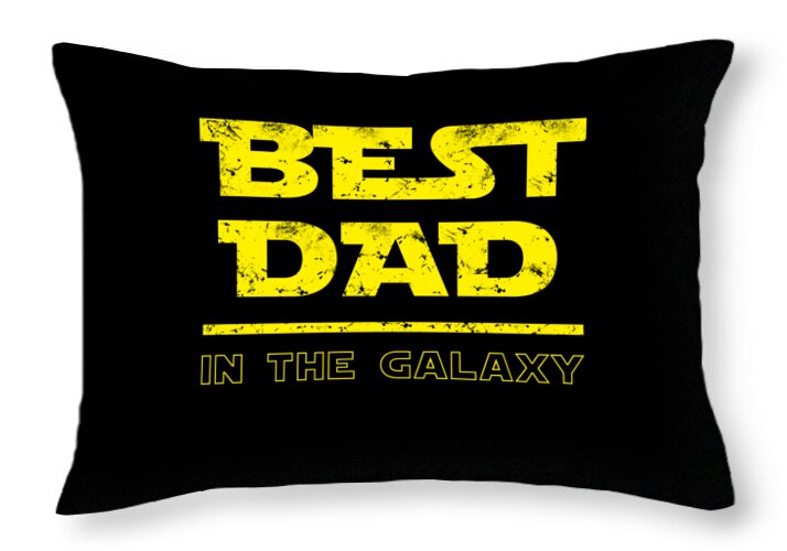 Black throw pillow with 'BEST DAD' graphic in yellow and green, 'IN THE GALAXY'