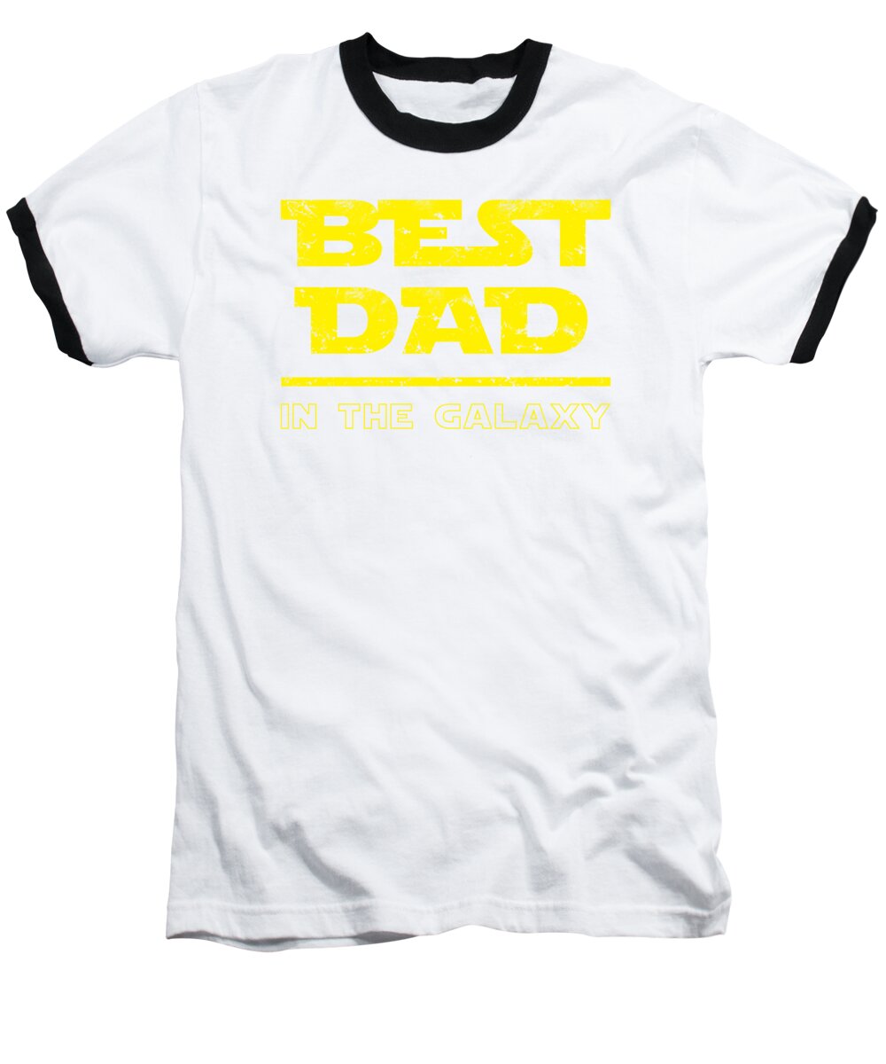 White baseball T-shirt with black raglan sleeves and 'BEST DAD' galaxy graphic