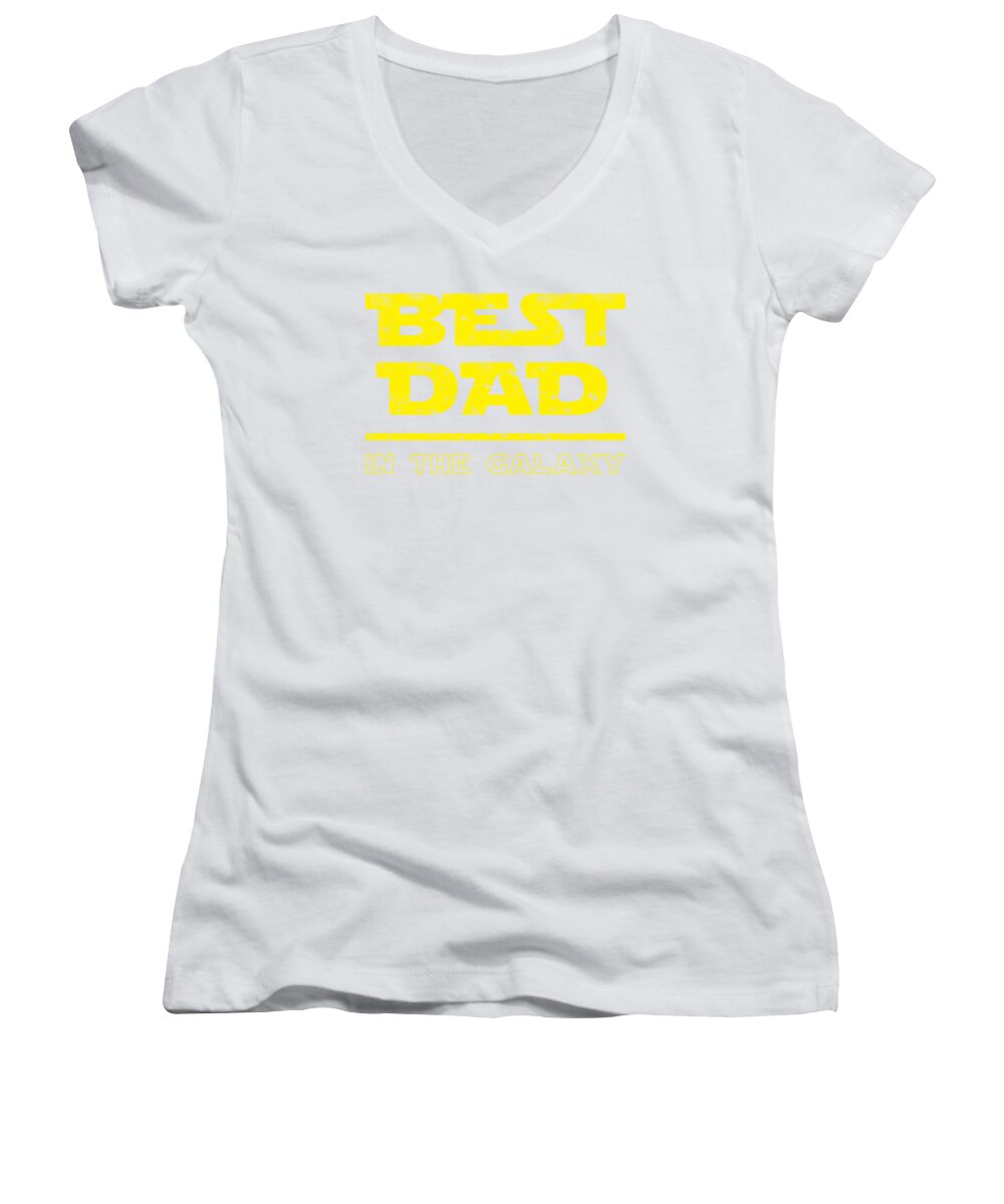 Women's white V-neck T-shirt with BEST DAD galaxy graphic