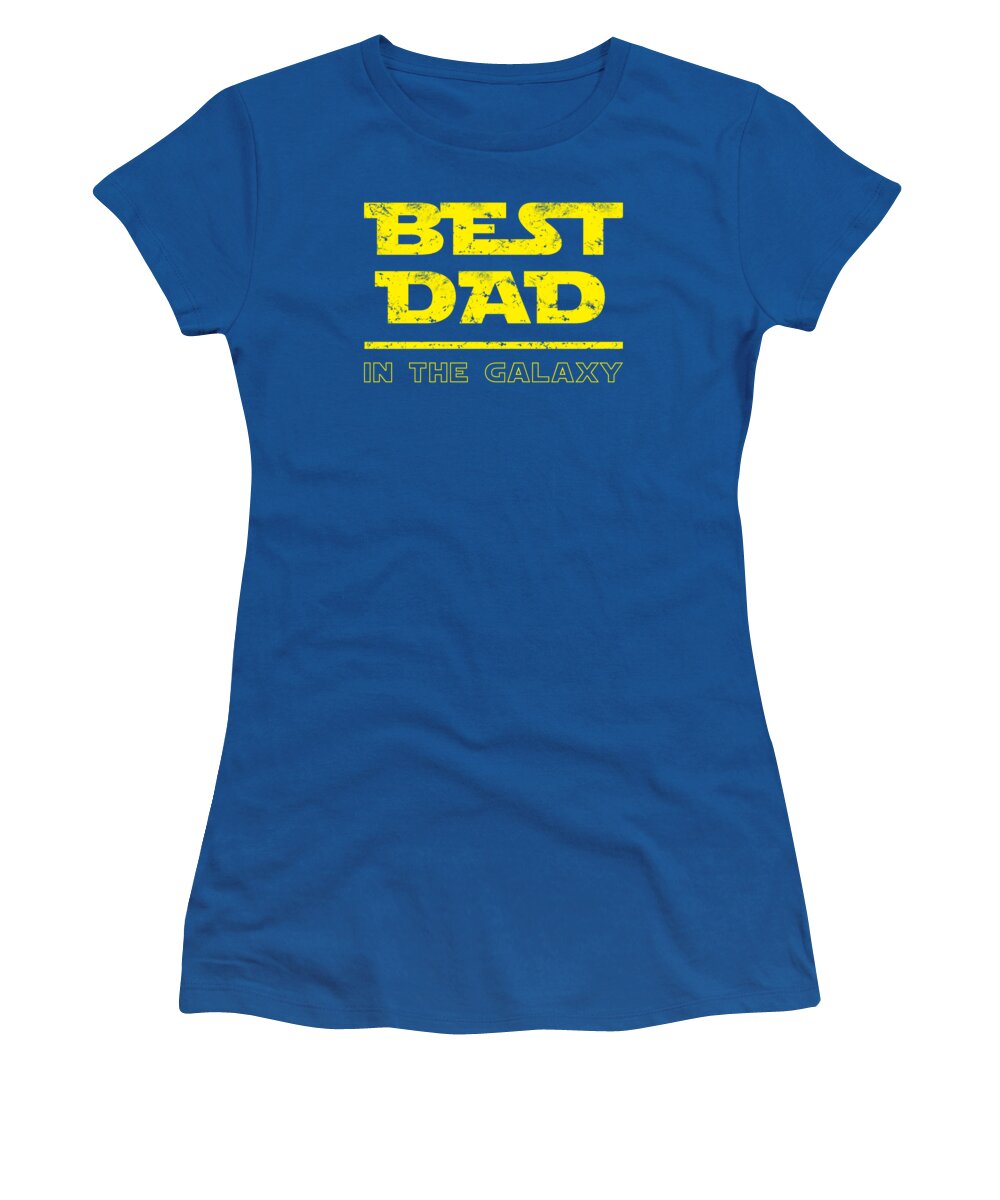 Women's graphic T-shirt, royal blue crew neck with yellow “BEST DAD” print