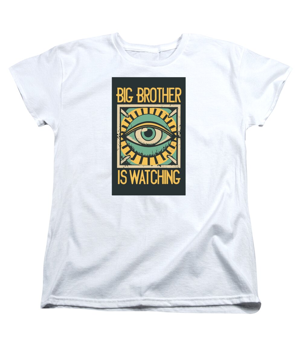 White women's T-shirt with eye slogan graphic, crew neck.