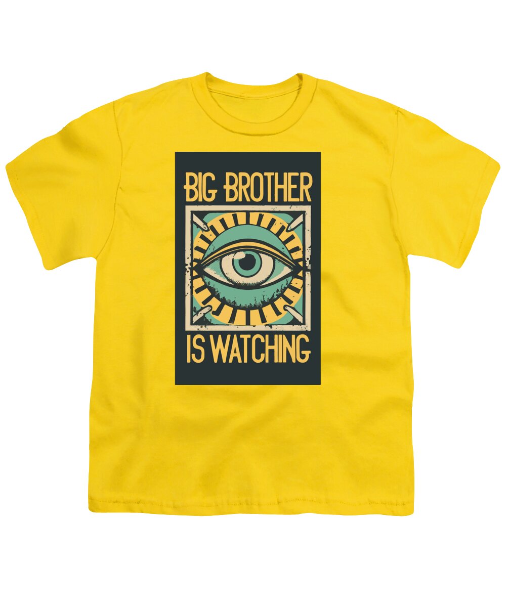 Yellow youth t-shirt with colorful watching eye front graphic