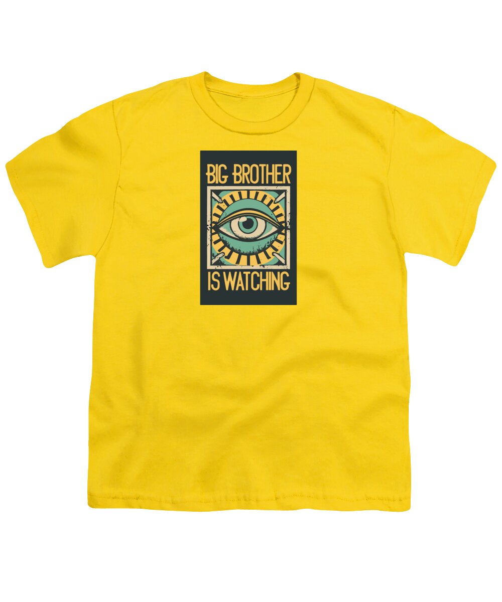 Yellow youth T-shirt with 'Big Brother is Watching' eye graphic