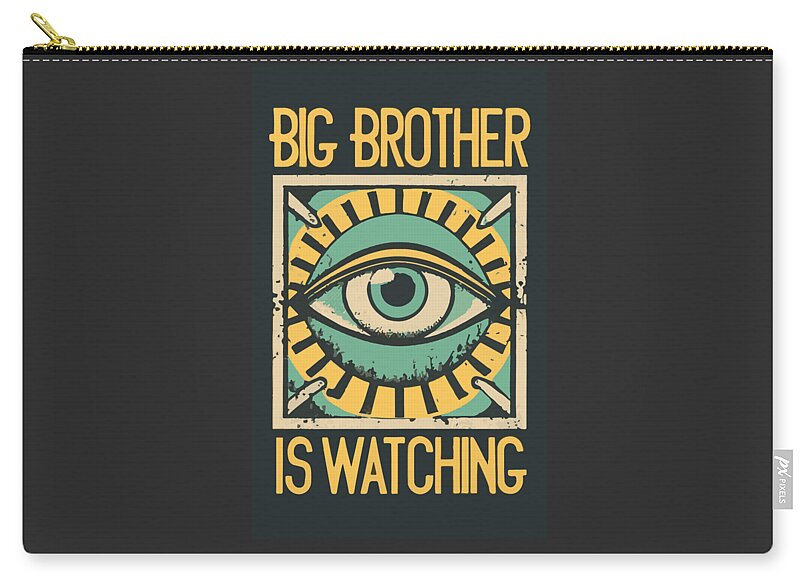 Black zip pouch with gold zipper, Big Brother eye emblem and 'is watching' text