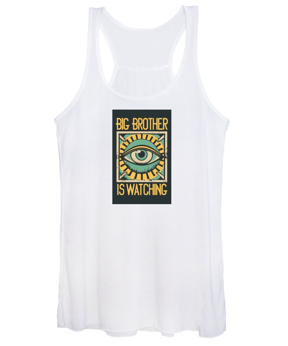 White women's tank top with surveillance eye graphic