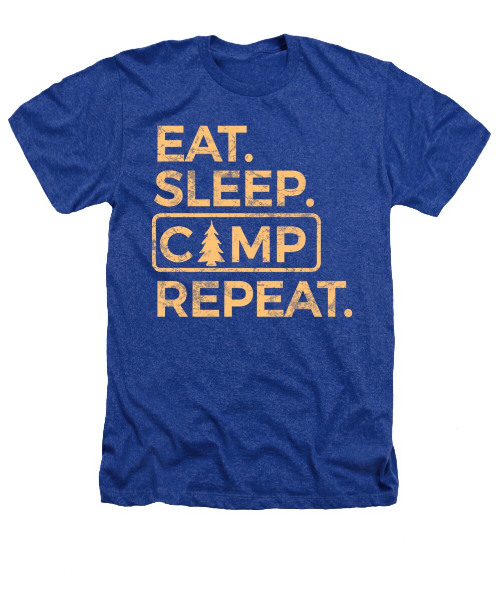 Royal blue heather crewneck t-shirt with camping slogan graphic front.