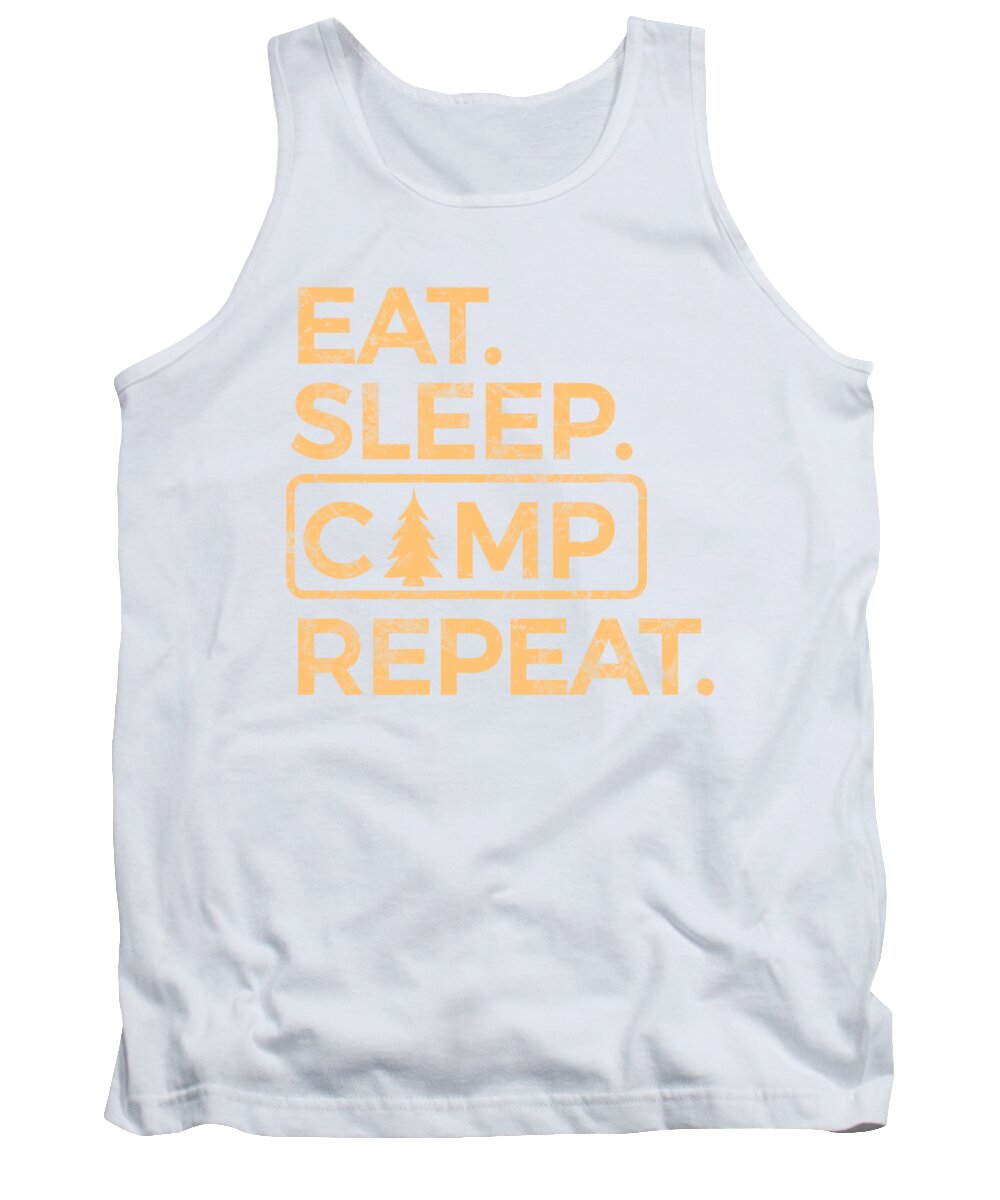White tank top with front “EAT SLEEP CAMP REPEAT” graphic