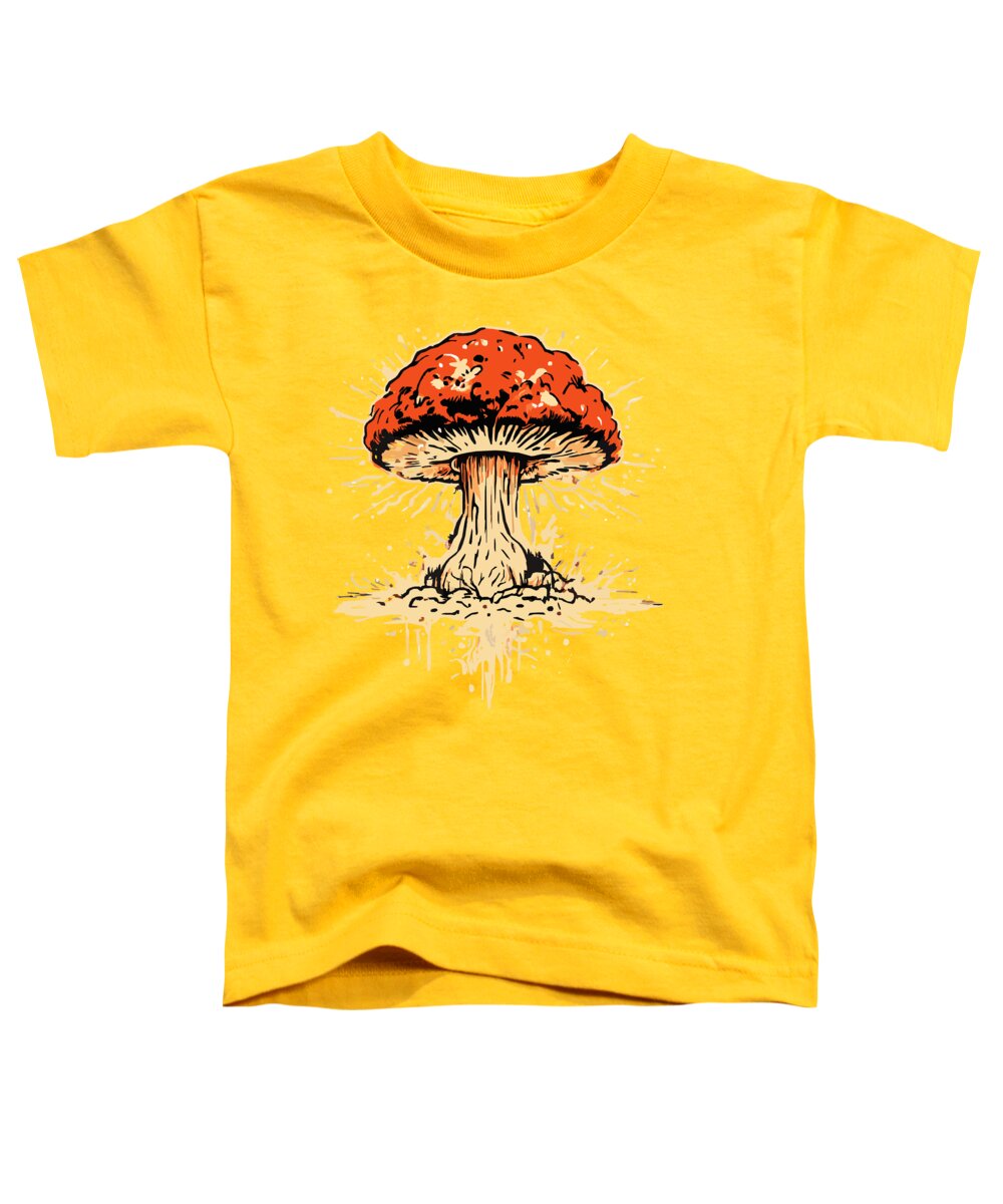 Yellow toddler t-shirt with explosive mushroom graphic on front