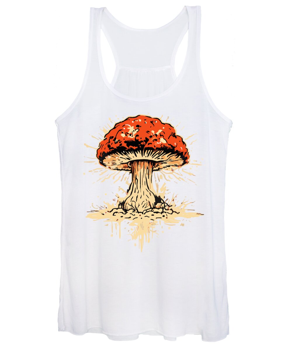 White women's tank top with explosive mushroom front print