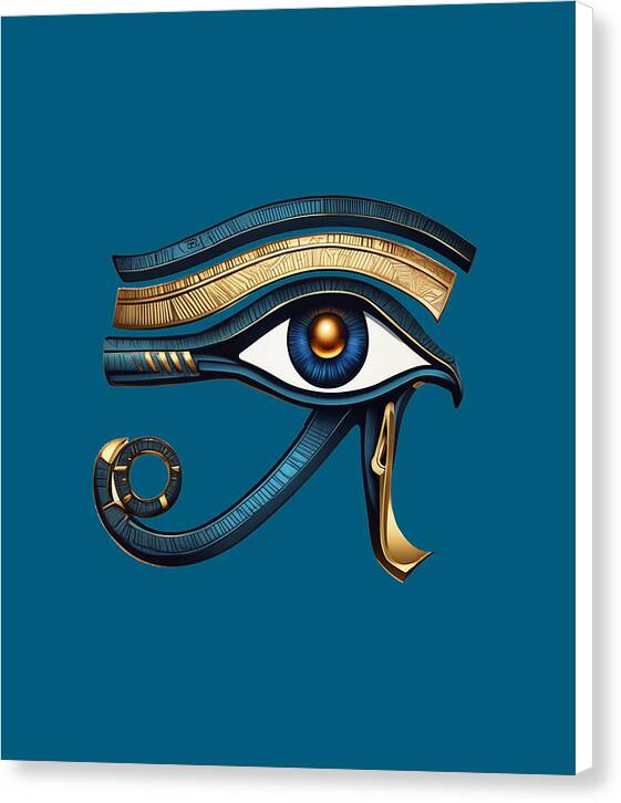 Canvas print of a stylized ancient eye symbol with gold brow and blue pupil