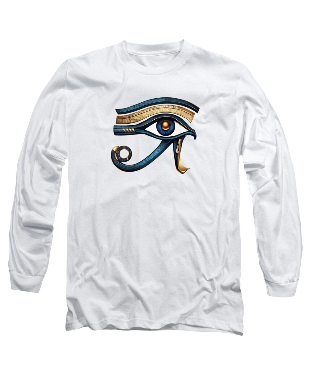 White long sleeve T-shirt with Eye of Horus symbol graphic on chest
