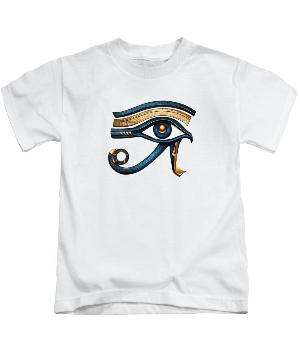 Kids T-shirt in white with stylized Eye of Horus symbol print, crew neck