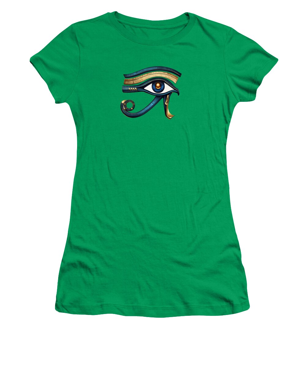 Women's green T-shirt with Eye of Horus eye symbol graphic