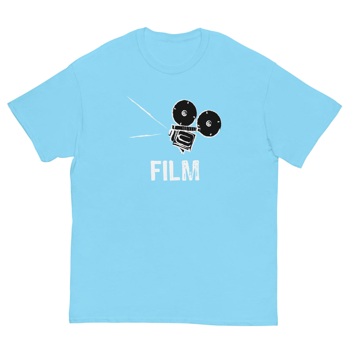 Light blue film camera T-shirt with 'FILM' graphic on front.