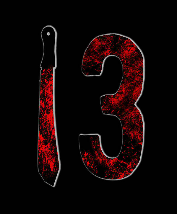 Horror art print with distressed red numbers 1 and 3