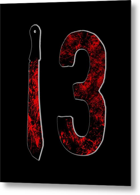 Metal print wall art with red distressed number 3 and a kitchen knife