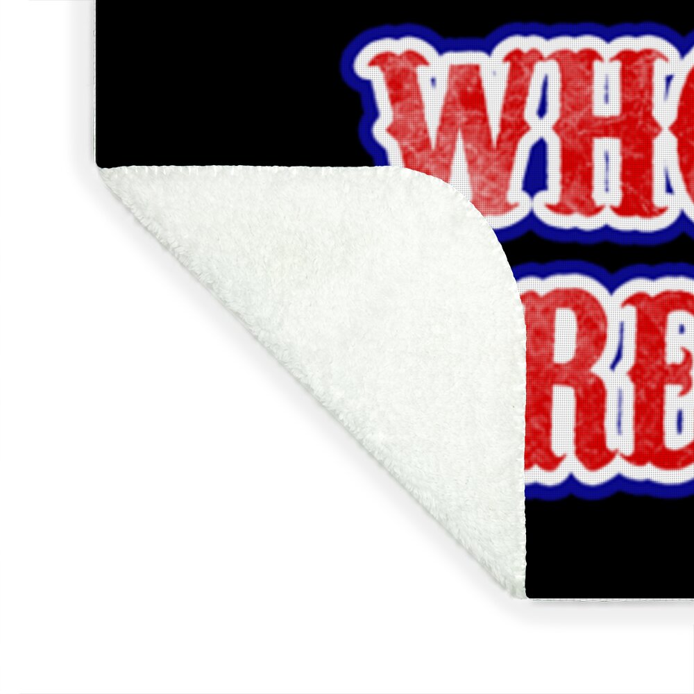 Corner of patriotic graphic blanket with plush white reverse lining