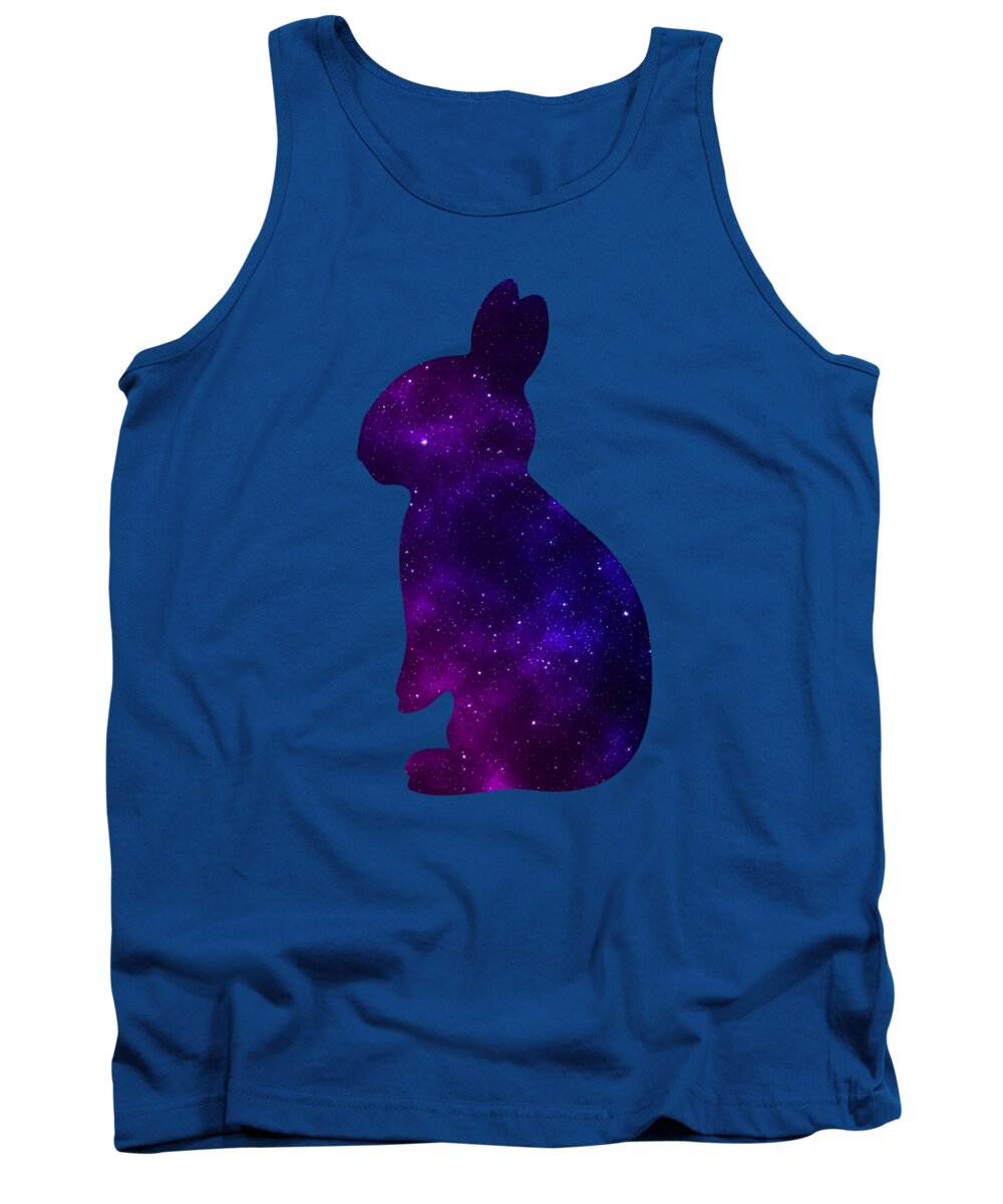 Royal blue tank top with galaxy-style purple rabbit graphic
