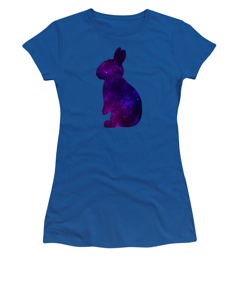 Women’s T-shirt in royal blue with purple galaxy rabbit graphic on front