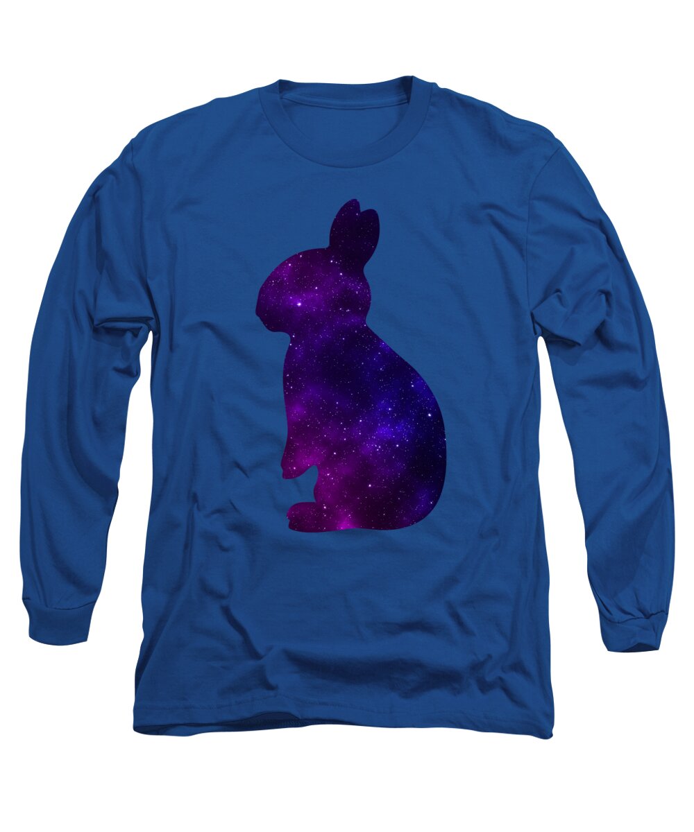 Royal blue long sleeve T-shirt with purple galaxy rabbit graphic on front