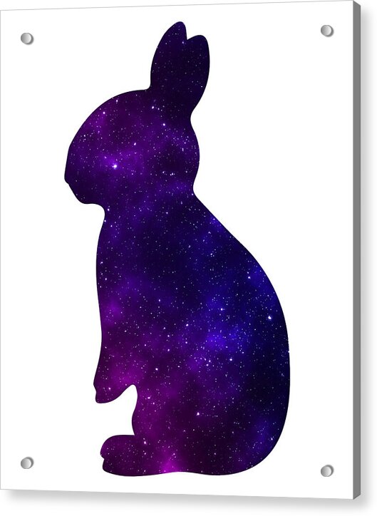 Acrylic print of purple galaxy rabbit with aluminum mounting posts