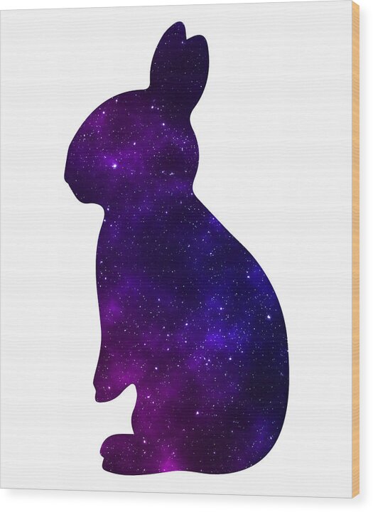 Wood print of a purple galaxy rabbit silhouette