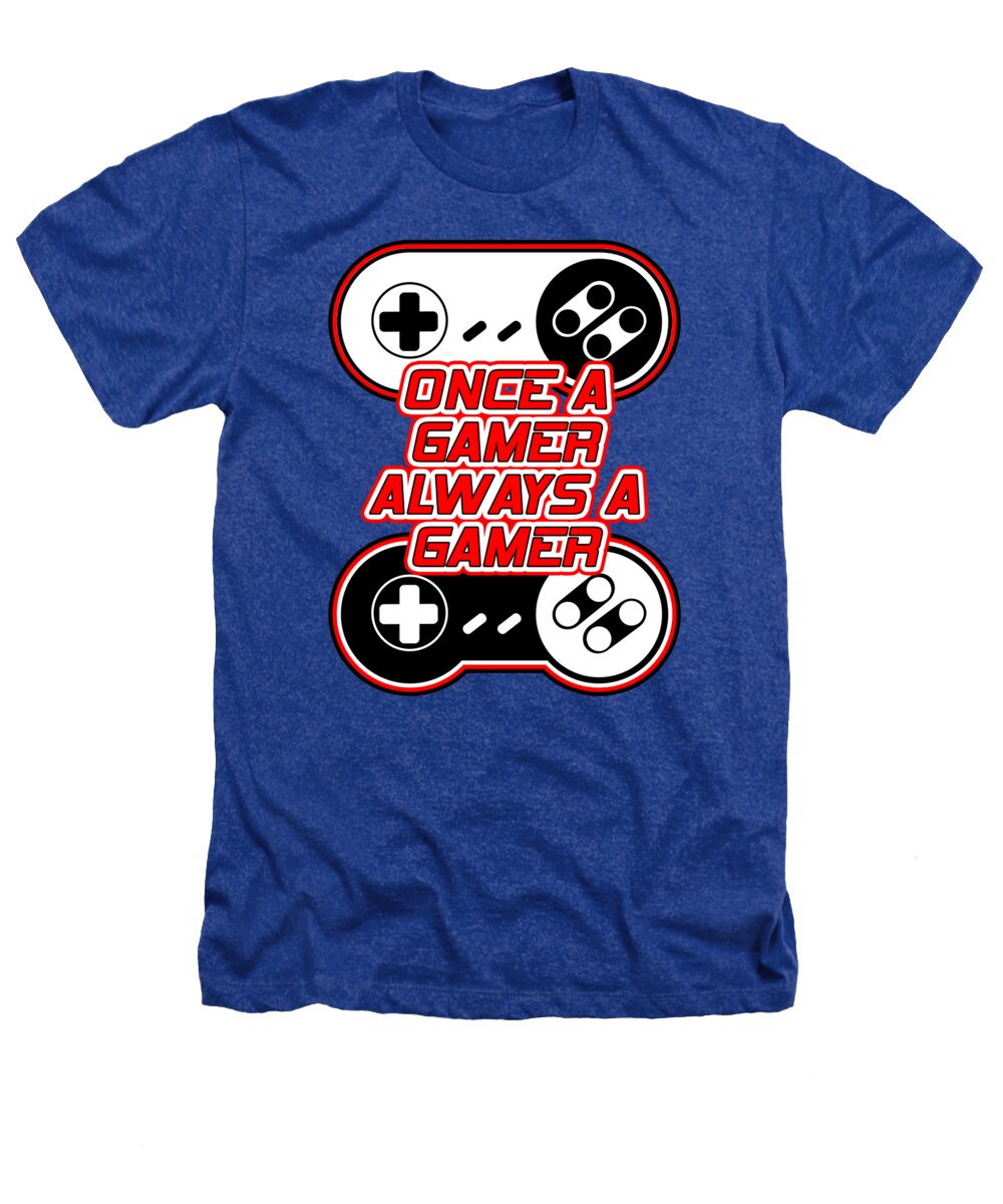 Heathers t-shirt in royal blue with front gaming controller graphic and slogan