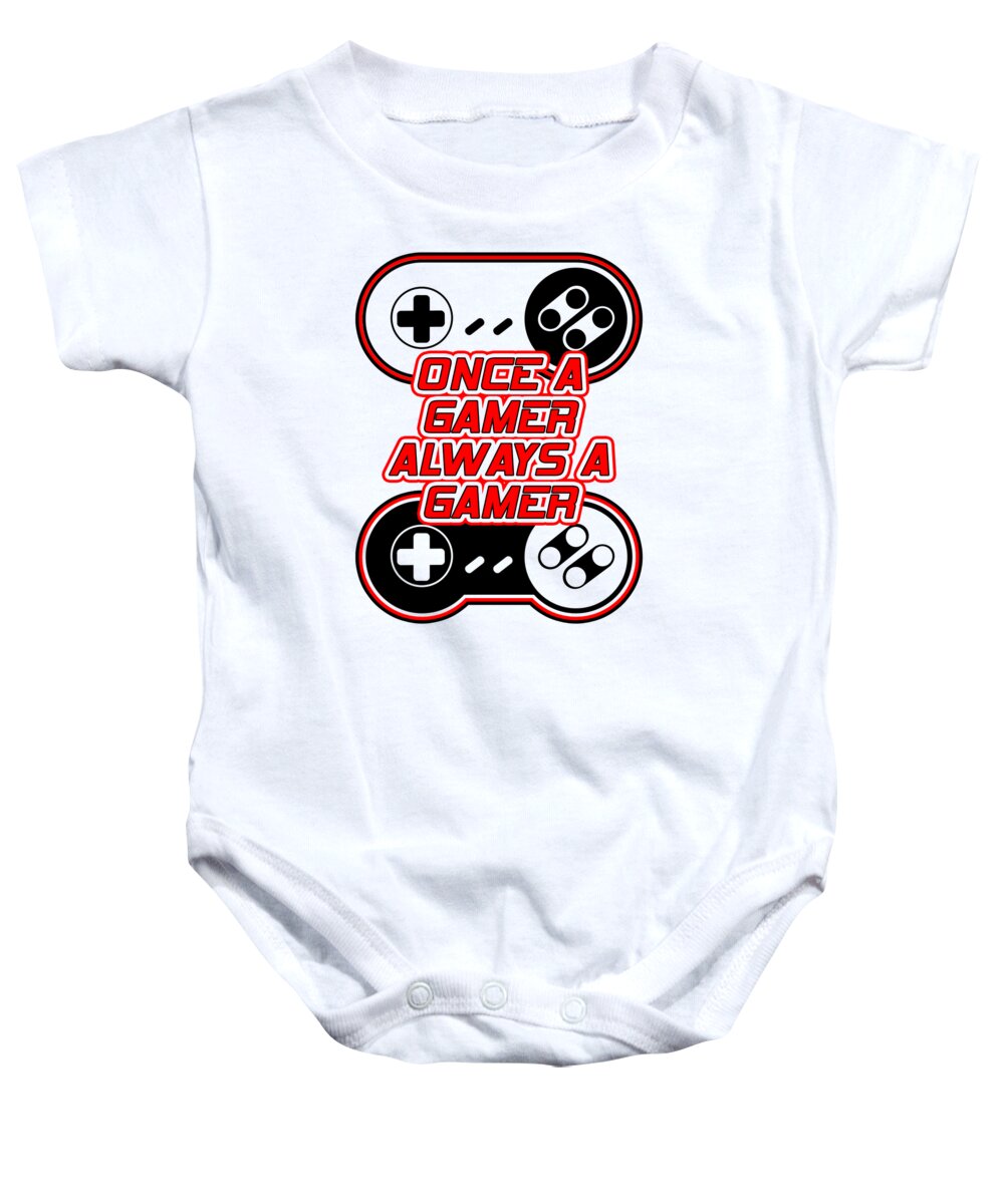 White baby onesie with game controller graphic and gamer text