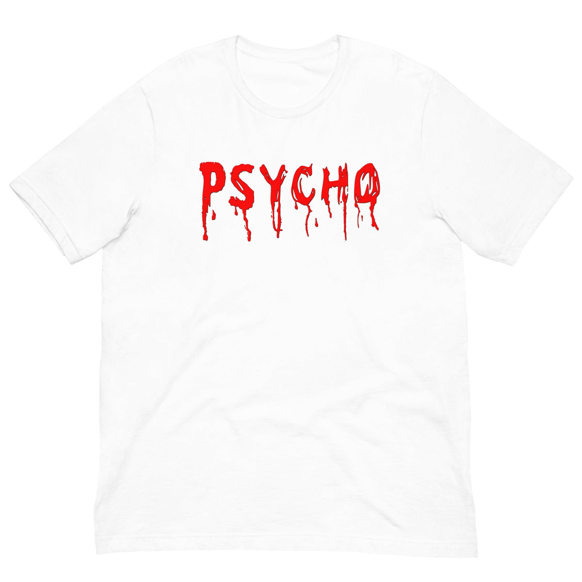 White T-shirt with red PSYCHO graphic dripping down chest