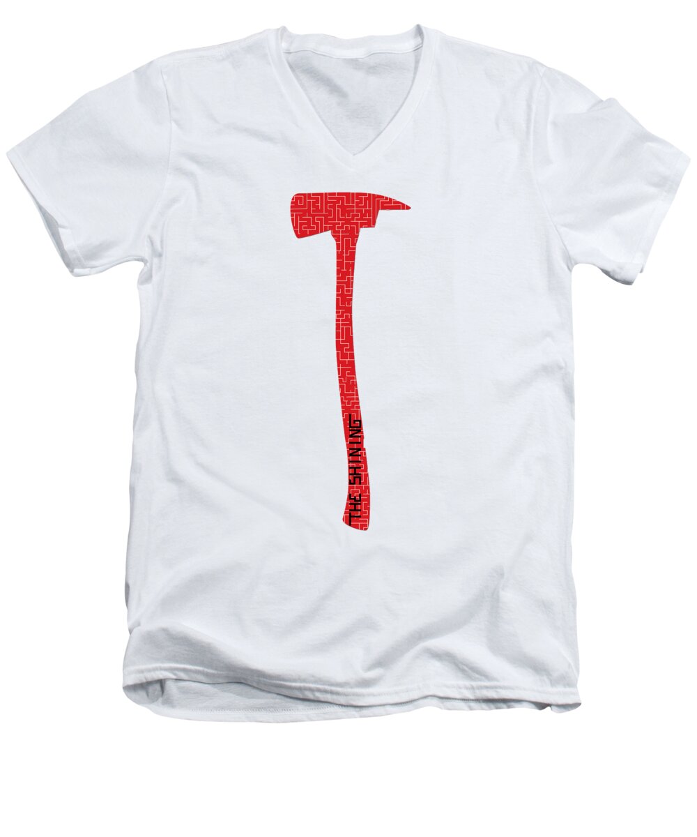 Men's white V-neck T-shirt with red axe graphic on front