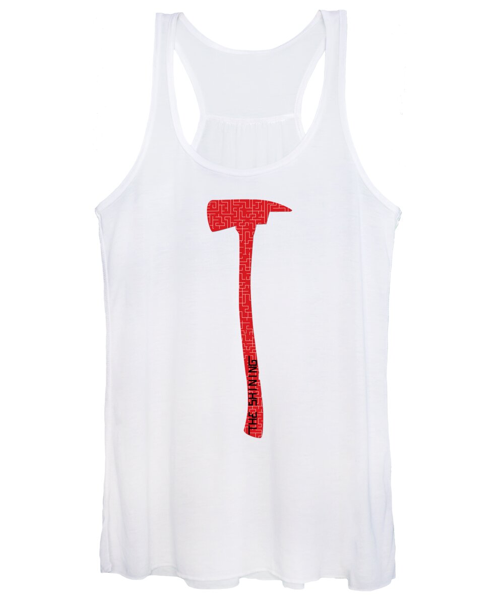 Women’s tank top with red axe graphic, scoop neck and racerback, white color