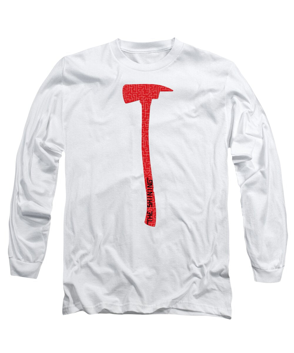 White long sleeve T-shirt with red vertical hammer graphic on chest