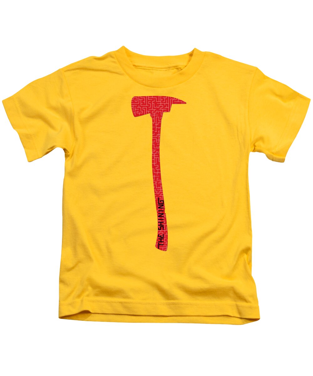 Kids' Shining Axe T-shirt, yellow with vertical axe logo graphic