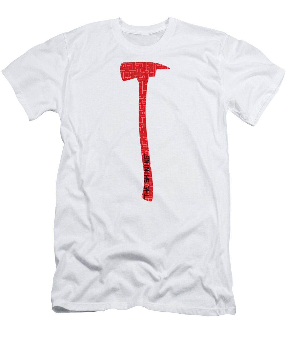White T-shirt with red vertical axe graphic centered
