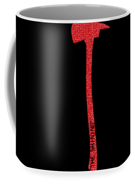 Black ceramic mug with red vertical axe design on side