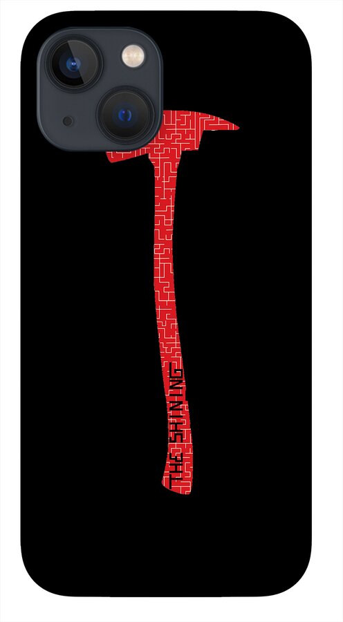 Shining Axe phone case with light gray back, red axe graphic, and camera openings.