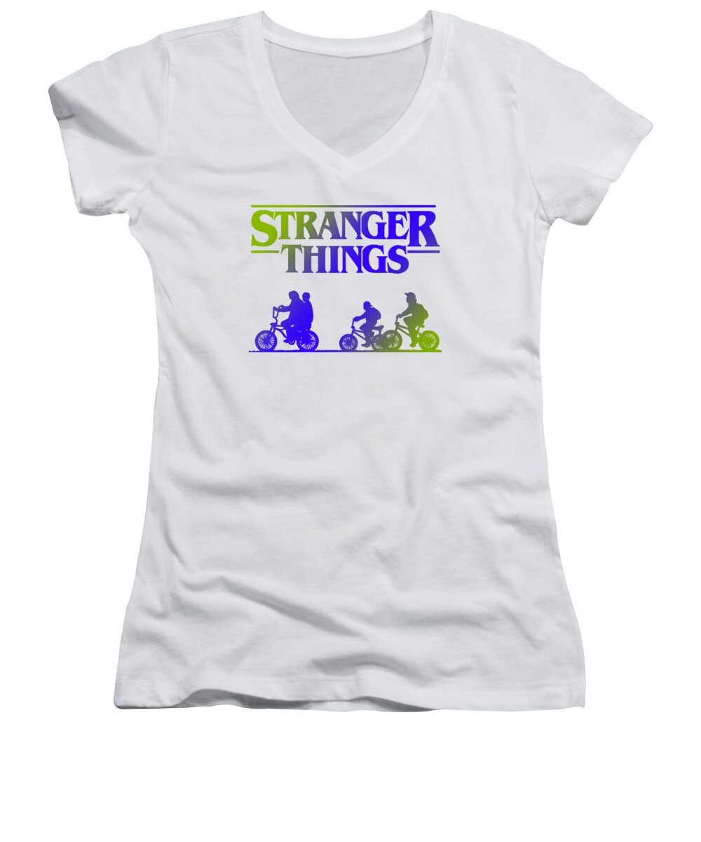 Women's v-neck T-shirt, white, short sleeves, graphic front print
