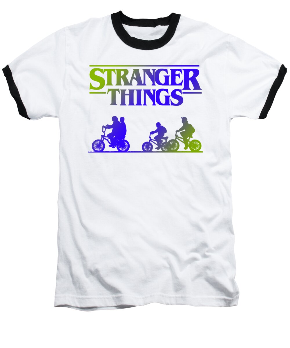 Kids baseball T-shirt, white with black trim and Stranger Things graphic