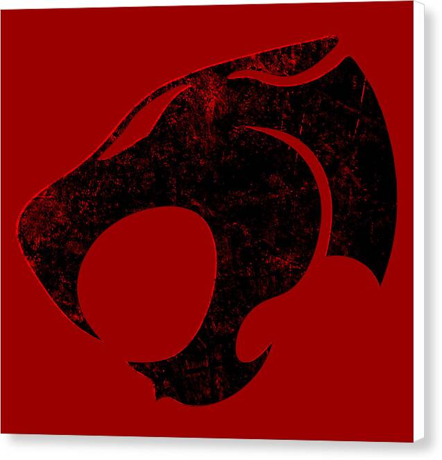 Stretched canvas print with corner visible, distressed black-and-red emblem centered