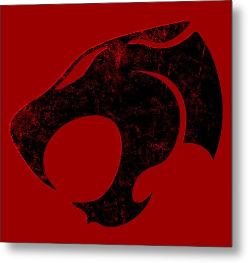 Thundercats distressed metal sign with roaring cat face logo, red background and black speckle