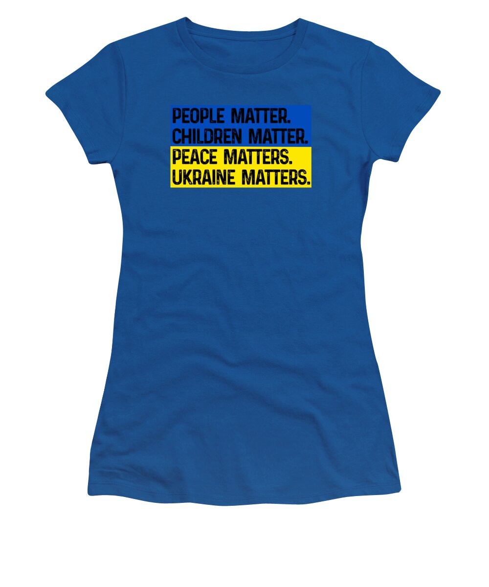 Women's royal blue t-shirt with front slogan graphic, UKRAINE MATTERS