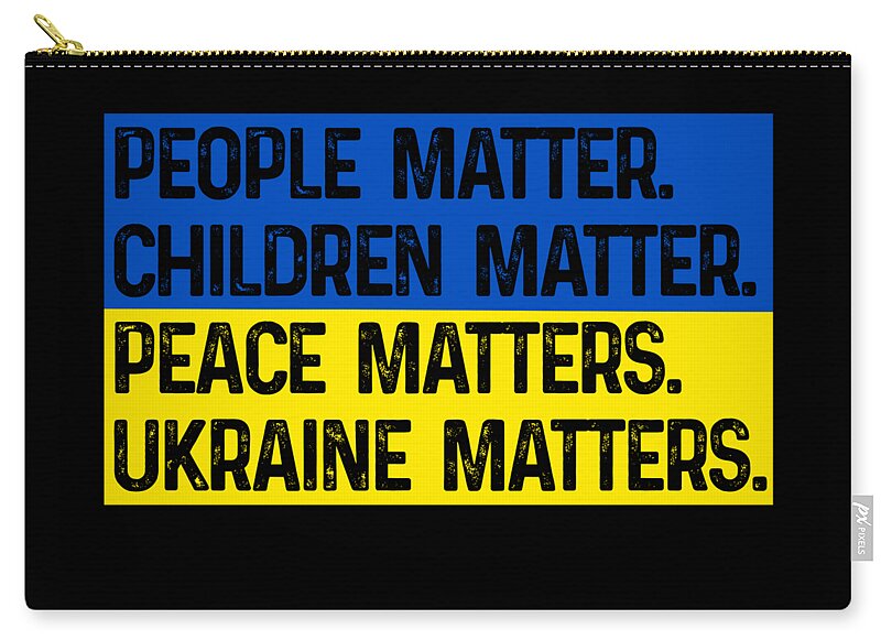 Black zip pouch with gold zipper and centered blue/yellow text: CHILDREN MATTER.