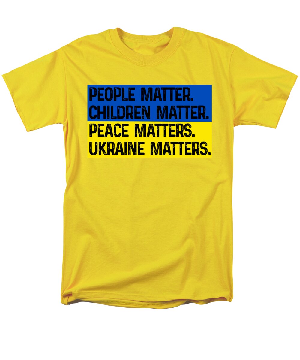 Yellow men's t-shirt with front slogan print: 'PEOPLE MATTER... UKRAINE MATTERS'.
