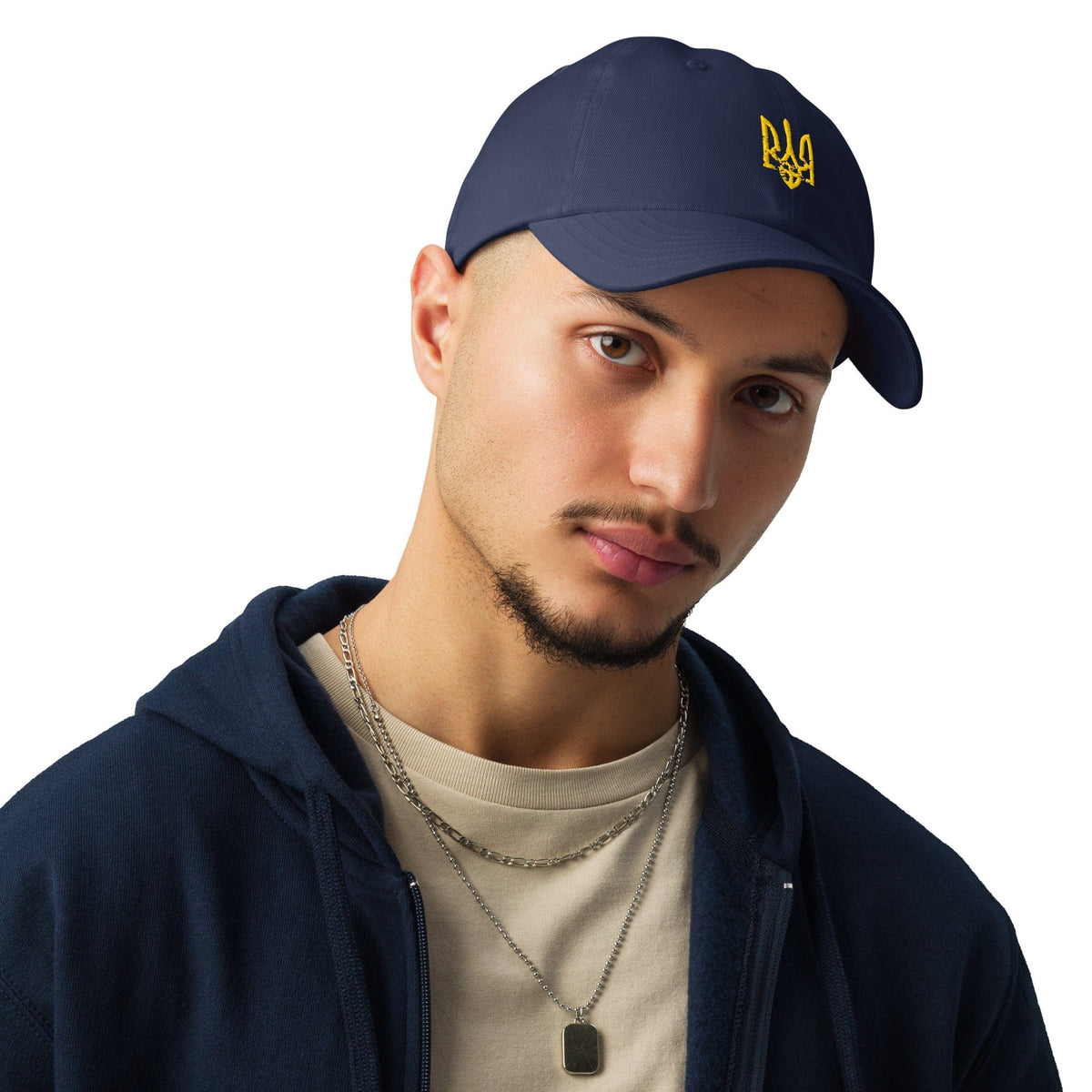 Royal blue trident crest cap with curved brim