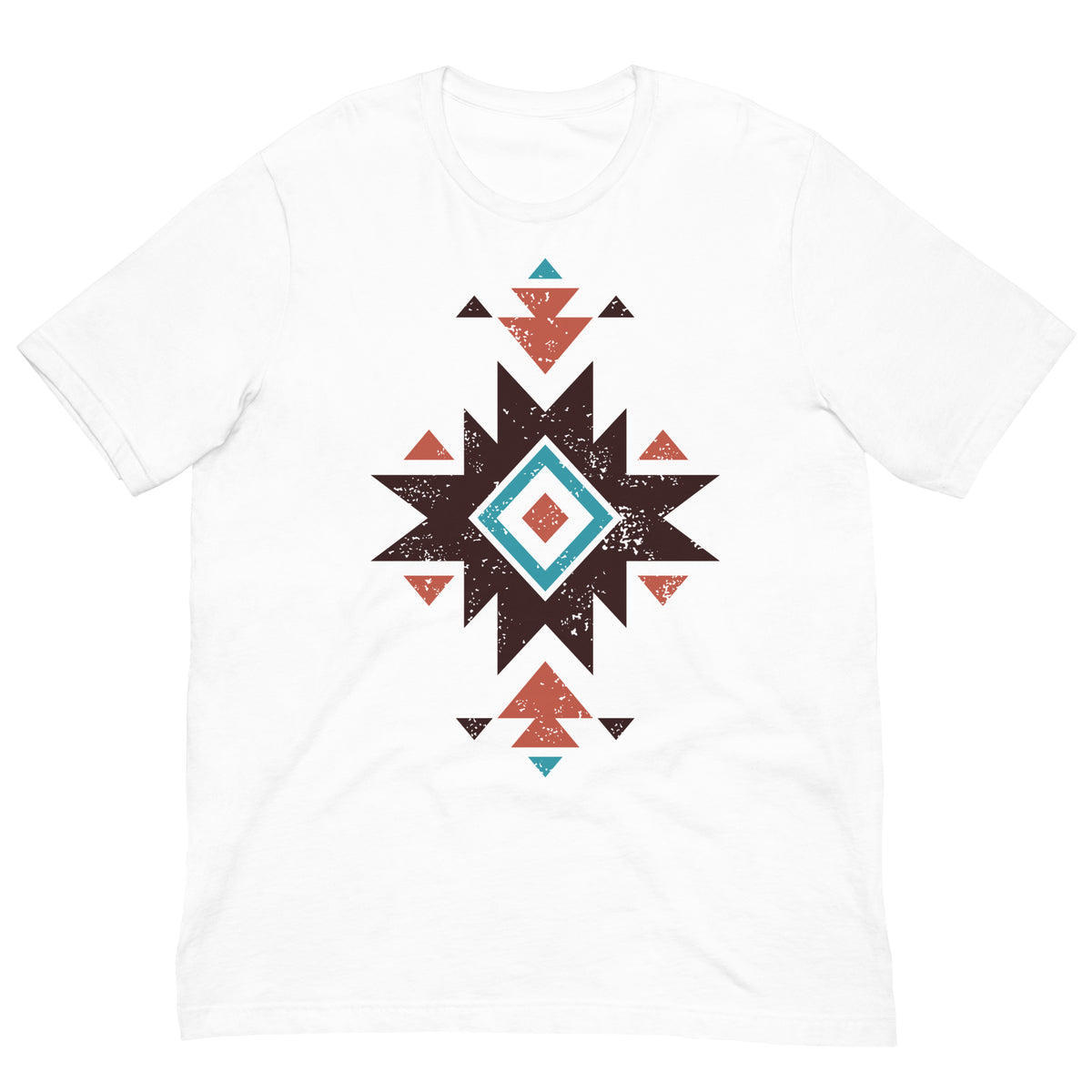White distressed Aztec pattern T-shirt with geometric star graphic on front