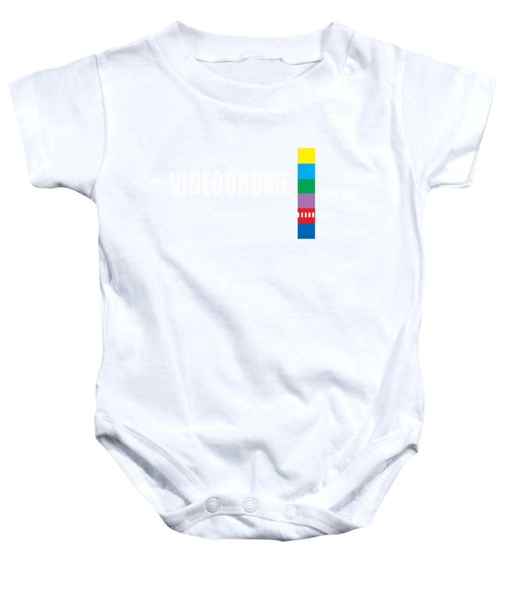 White baby onesie with front graphic print and snap closure