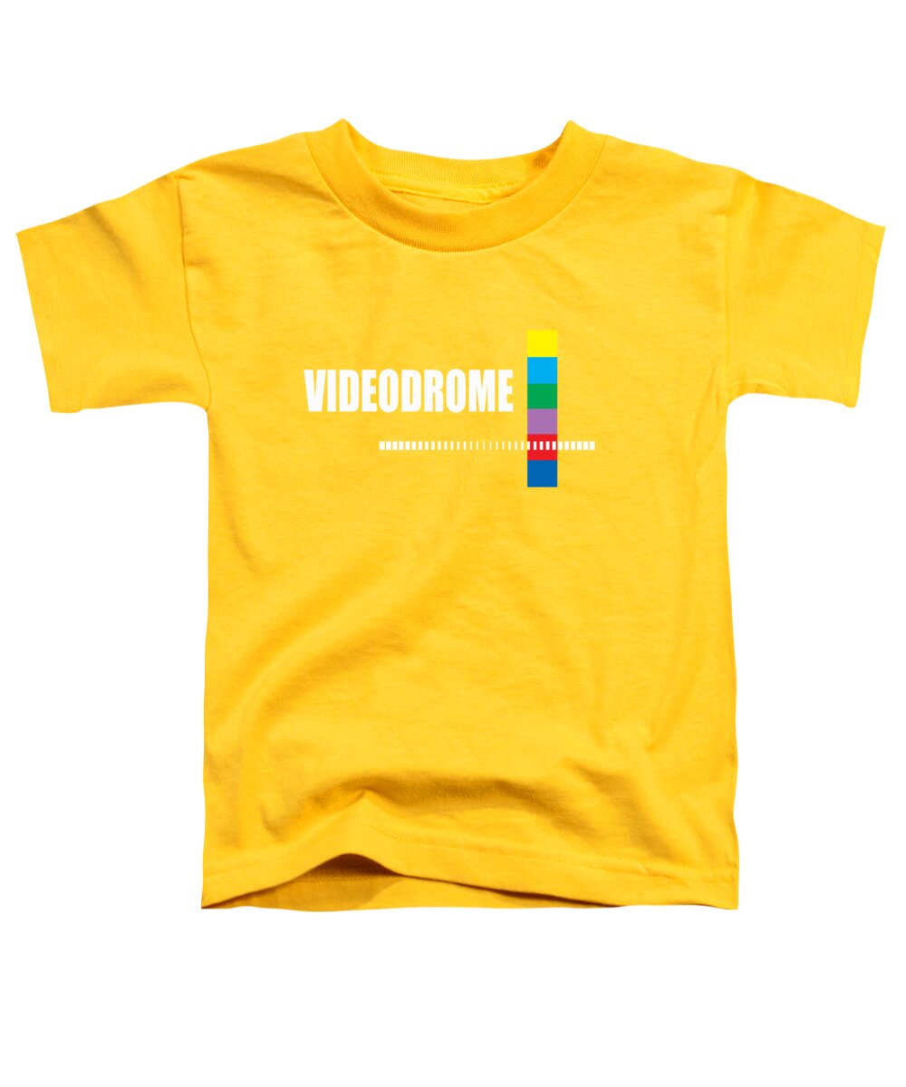 Toddler yellow T-shirt with front logo graphic and multicolor vertical bars