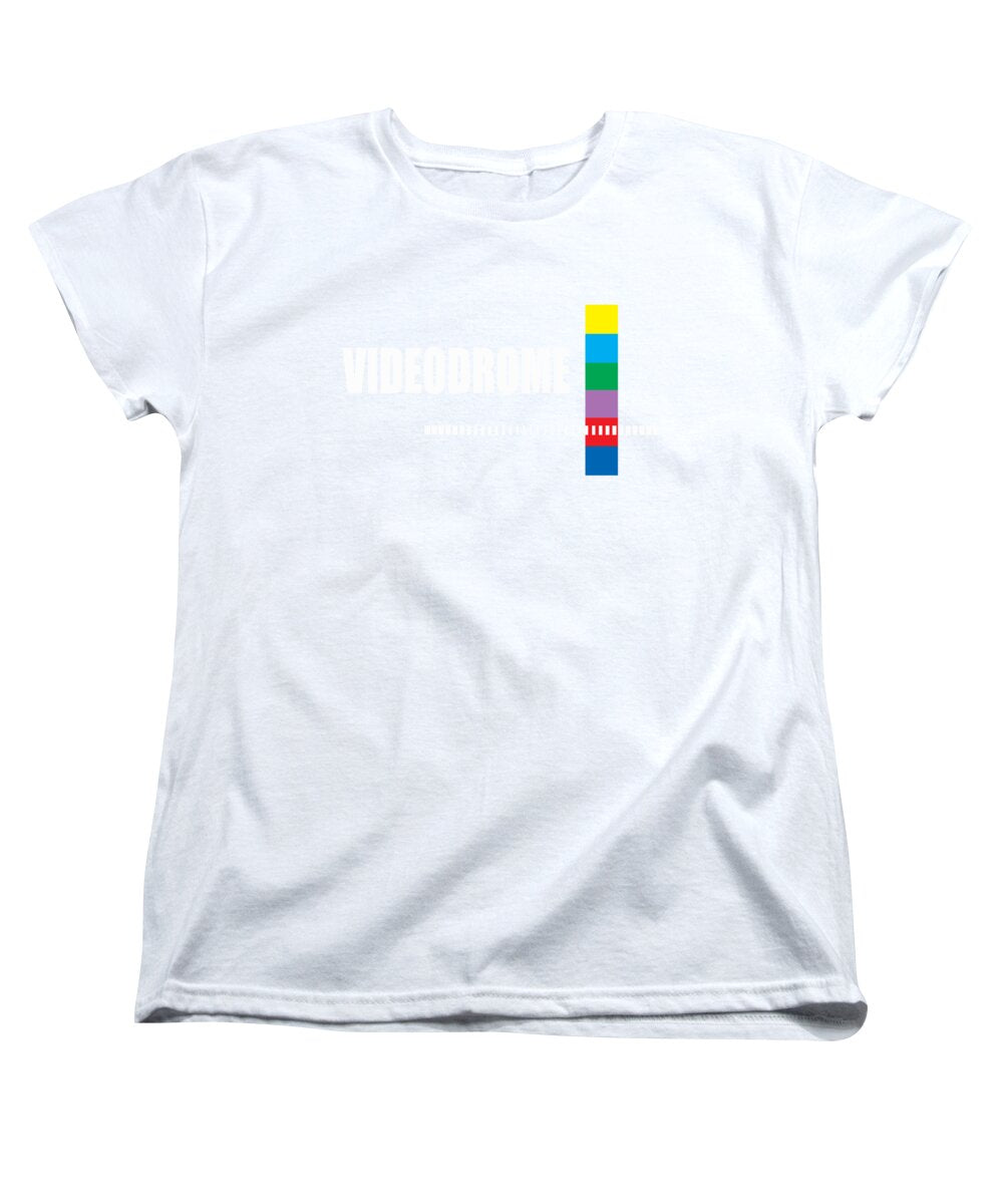 Women's white standard-fit T-shirt with front VIDEODROME logo graphic
