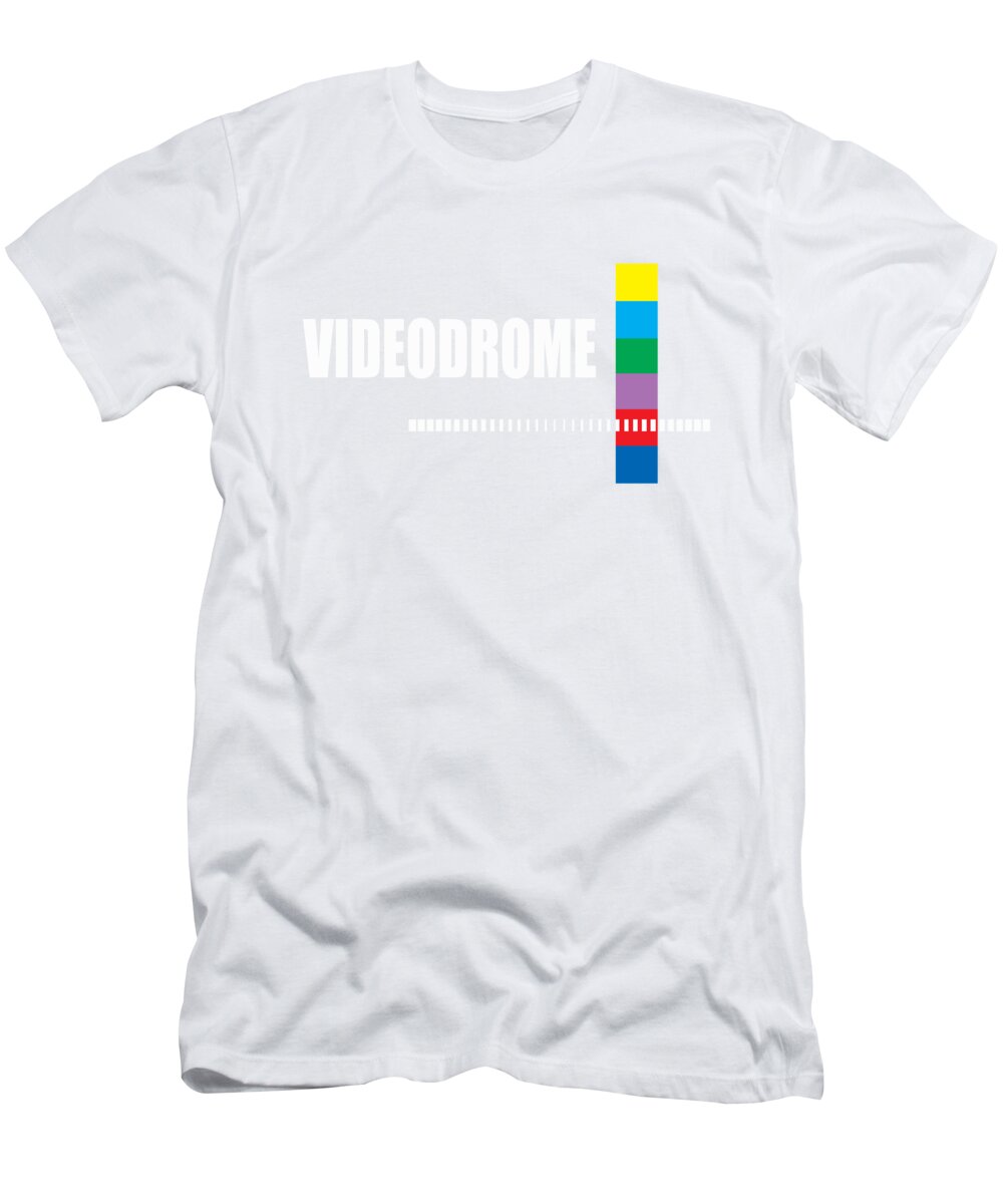 White graphic T-shirt with multicolor TV test pattern print at chest